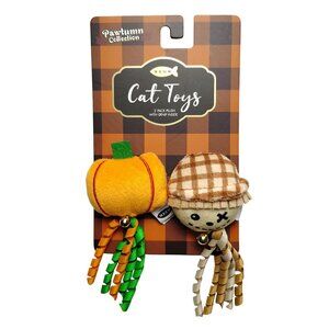 Meow Pawtumn Collection Cat Toys 2-Pack Plush Pumpkin and Scarecrow With Bells